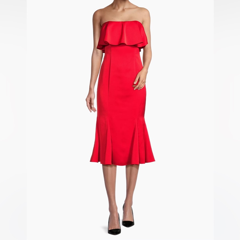 Liv Foster Crepe-Back Satin Strapless Midi-Dress NWT Size 14